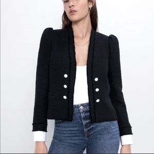 Zara tweed poplin blazer jacket